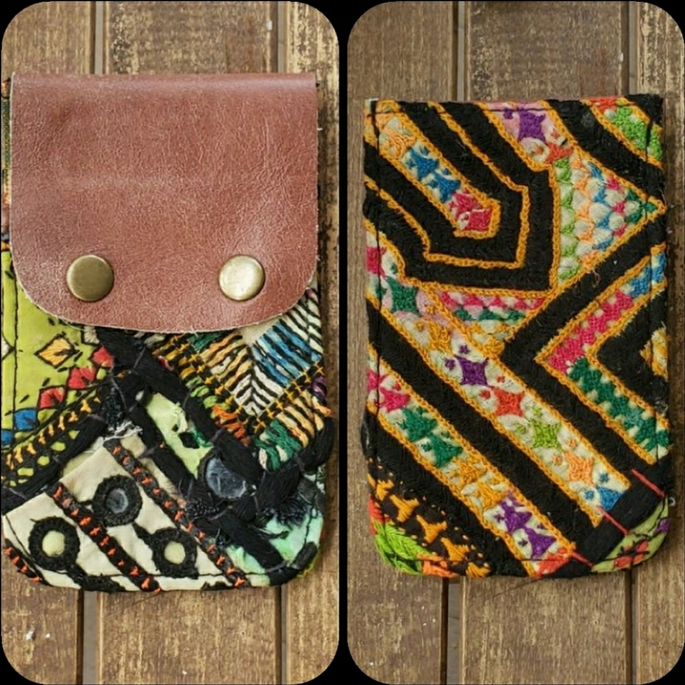 🍳🧠 Free People Boho Embroidered Repurposed vtg banjara hippie Wallet card case